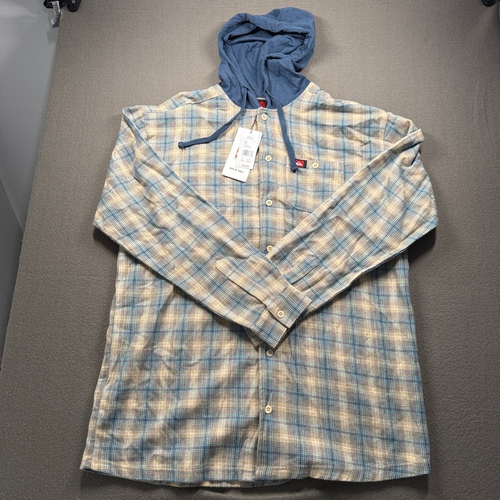 Quiksilver Hooded Flannel Shirt Mens XLT Indigo Plaid Big & Tall QSFLNHD02KL